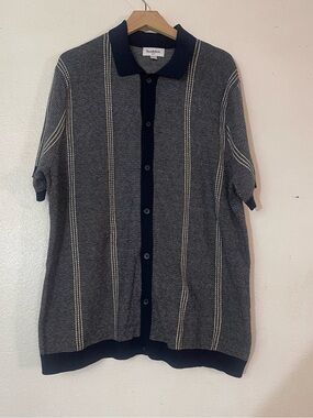 Goodfellow & Co Navy and White Short-Sleeve Button-Front Knit Polo